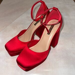 Primark Red Satin Ankle Strap Heels